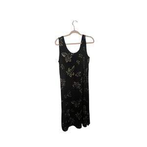 Vintage Hugs & Kisses Dainty Cottage Boho Plus Black Maxi Bodycon Slip Dress 3XL
